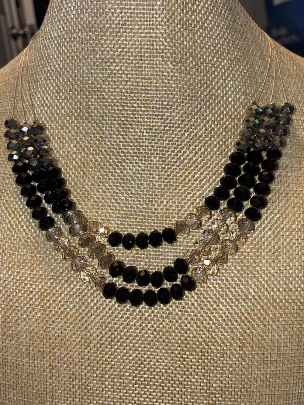 Black and Smoke Multi-Strand Faceted Bead Necklace